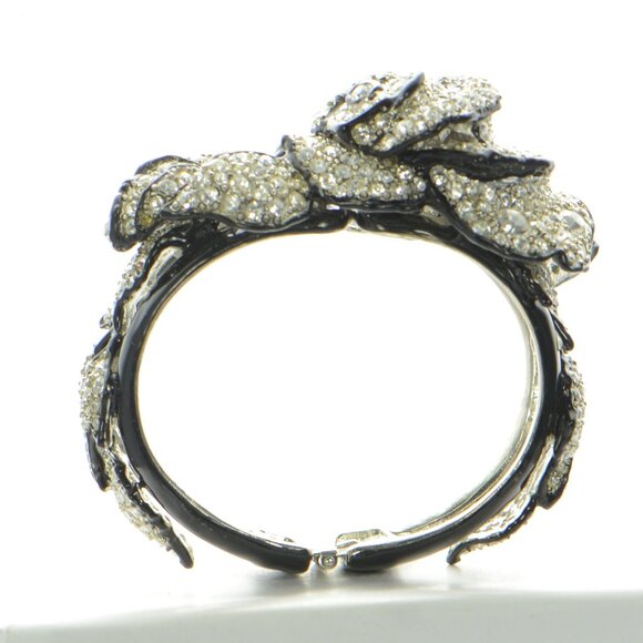 Kenneth Jay Lane KJL Black Enamel Pavé Rose Bracelet - Picture 5 of 8